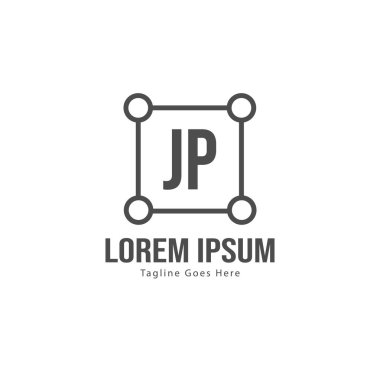 Modern çerçeveile ilk Jp logo şablonu. Minimalist Jp harf logo vektör illüstrasyon