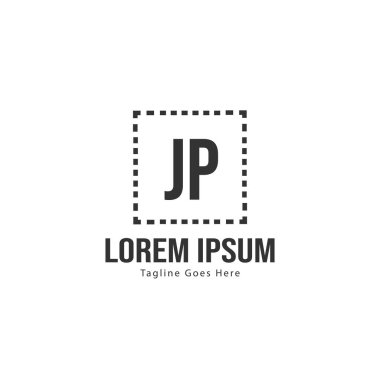 Modern çerçeveile ilk Jp logo şablonu. Minimalist Jp harf logo vektör illüstrasyon