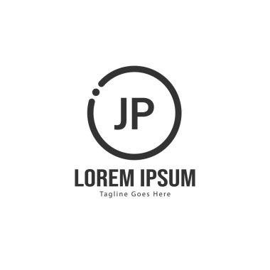 Modern çerçeveile ilk Jp logo şablonu. Minimalist Jp harf logo vektör illüstrasyon