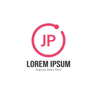 Modern çerçeveile ilk Jp logo şablonu. Minimalist Jp harf logo vektör illüstrasyon