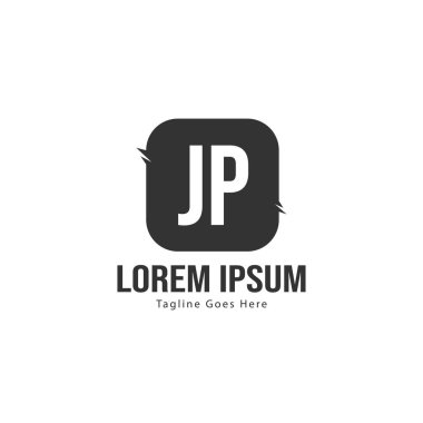 Modern çerçeveile ilk Jp logo şablonu. Minimalist Jp harf logo vektör illüstrasyon
