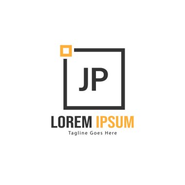 Modern çerçeveile ilk Jp logo şablonu. Minimalist Jp harf logo vektör illüstrasyon