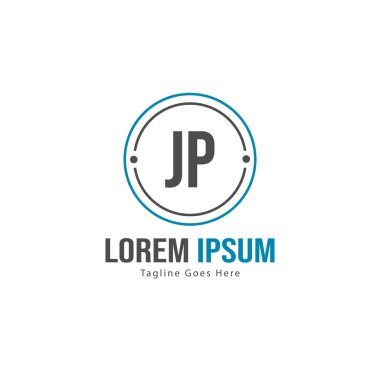 Modern çerçeveile ilk Jp logo şablonu. Minimalist Jp harf logo vektör illüstrasyon