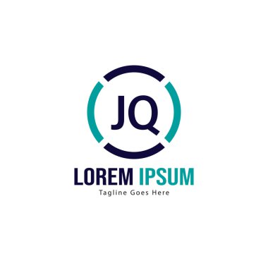 Modern çerçeve ile ilk Jq logo şablonu. Minimalist Jq harf logosu vektör illüstrasyon