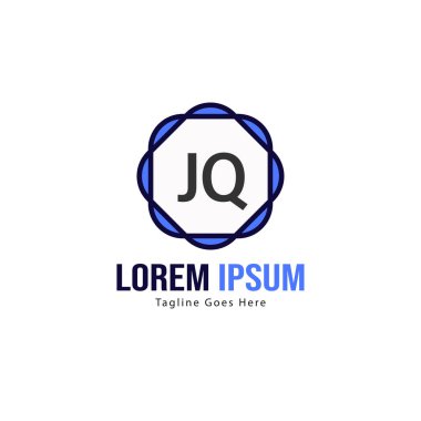 Modern çerçeve ile ilk Jq logo şablonu. Minimalist Jq harf logosu vektör illüstrasyon