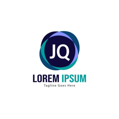 Modern çerçeve ile ilk Jq logo şablonu. Minimalist Jq harf logosu vektör illüstrasyon
