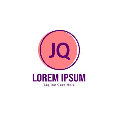 Modern çerçeve ile ilk Jq logo şablonu. Minimalist Jq harf logosu vektör illüstrasyon