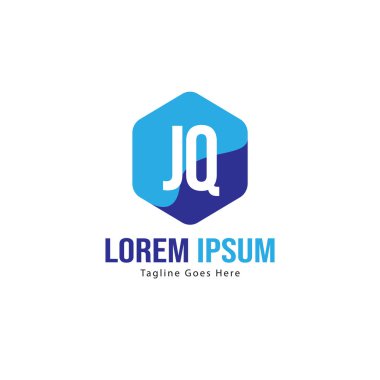 Modern çerçeve ile ilk Jq logo şablonu. Minimalist Jq harf logosu vektör illüstrasyon