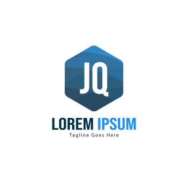 Modern çerçeve ile ilk Jq logo şablonu. Minimalist Jq harf logosu vektör illüstrasyon