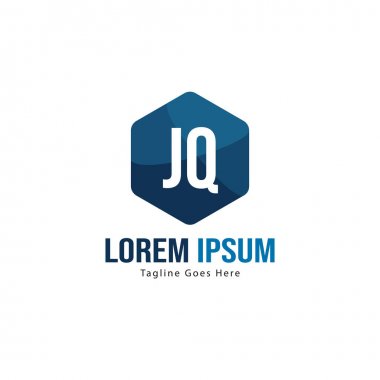 Modern çerçeve ile ilk Jq logo şablonu. Minimalist Jq harf logosu vektör illüstrasyon
