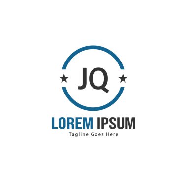 Modern çerçeve ile ilk Jq logo şablonu. Minimalist Jq harf logosu vektör illüstrasyon
