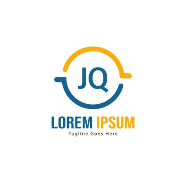 Modern çerçeve ile ilk Jq logo şablonu. Minimalist Jq harf logosu vektör illüstrasyon