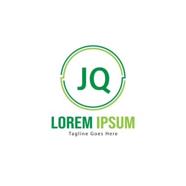Modern çerçeve ile ilk Jq logo şablonu. Minimalist Jq harf logosu vektör illüstrasyon