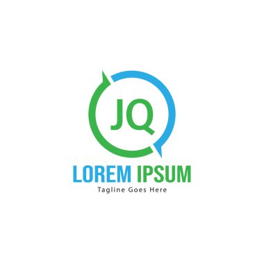 Modern çerçeve ile ilk Jq logo şablonu. Minimalist Jq harf logosu vektör illüstrasyon