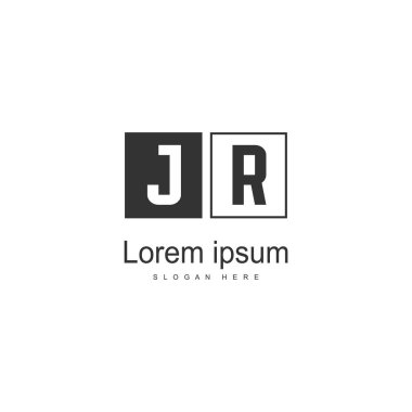 Modern çerçeveli Ilk Jr logo şablonu. Minimalist Jr harf logosu vektör illüstrasyon