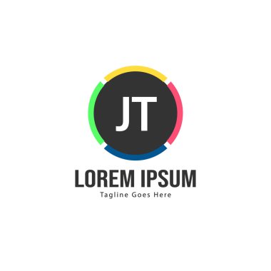 Modern çerçeve ile ilk Jt logo şablonu. Minimalist Jt harf logosu vektör illüstrasyon