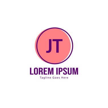 Modern çerçeve ile ilk Jt logo şablonu. Minimalist Jt harf logosu vektör illüstrasyon