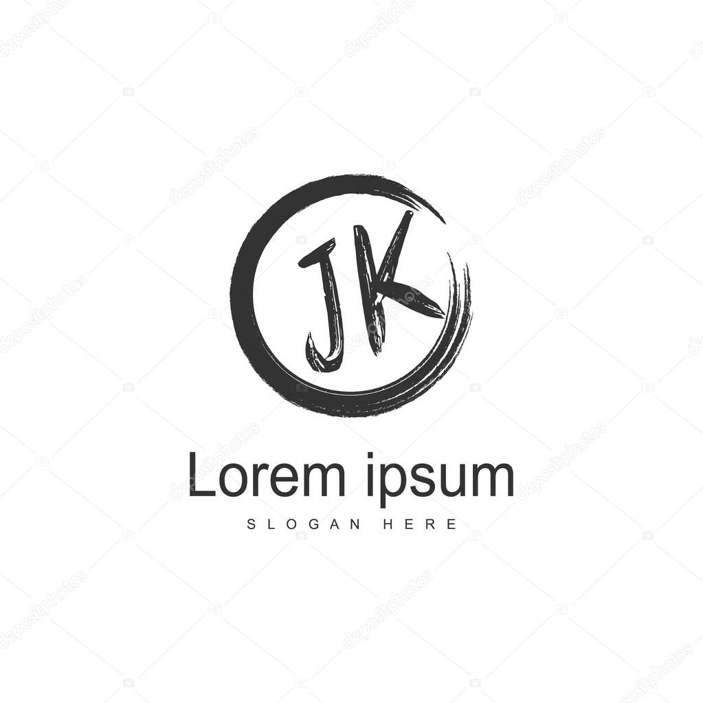 Initial JK logo template with modern frame. Minimalist JK letter logo vector illustration