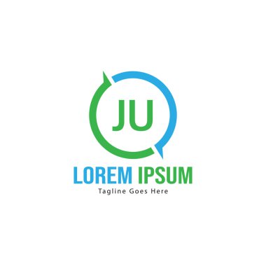 Modern çerçeveile Ilk Ju logo şablonu. Minimalist Ju harf logo vektör illüstrasyon