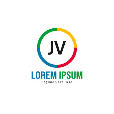 Modern çerçeve ile ilk Jv logo şablonu. Minimalist Jv harf logo vektör illüstrasyon