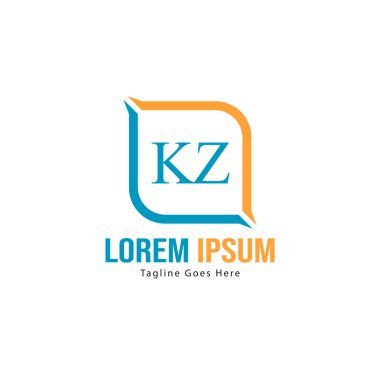 Modern çerçeveile ilk Kz logo şablonu. Minimalist Kz harf logo vektör illüstrasyon