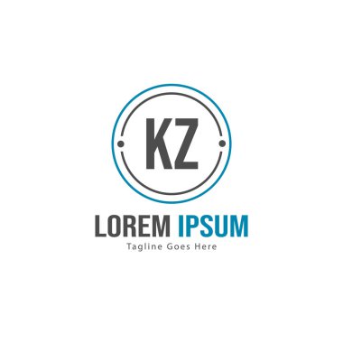 Modern çerçeveile ilk Kz logo şablonu. Minimalist Kz harf logo vektör illüstrasyon