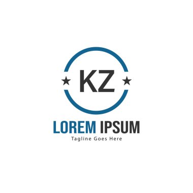 Modern çerçeveile ilk Kz logo şablonu. Minimalist Kz harf logo vektör illüstrasyon