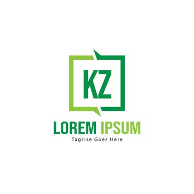 Modern çerçeveile ilk Kz logo şablonu. Minimalist Kz harf logo vektör illüstrasyon