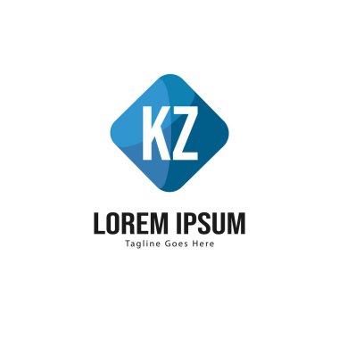 Modern çerçeveile ilk Kz logo şablonu. Minimalist Kz harf logo vektör illüstrasyon