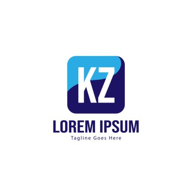 Modern çerçeveile ilk Kz logo şablonu. Minimalist Kz harf logo vektör illüstrasyon