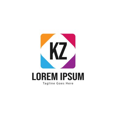 Modern çerçeveile ilk Kz logo şablonu. Minimalist Kz harf logo vektör illüstrasyon