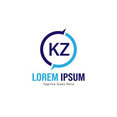 Modern çerçeveile ilk Kz logo şablonu. Minimalist Kz harf logo vektör illüstrasyon