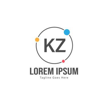 Modern çerçeveile ilk Kz logo şablonu. Minimalist Kz harf logo vektör illüstrasyon