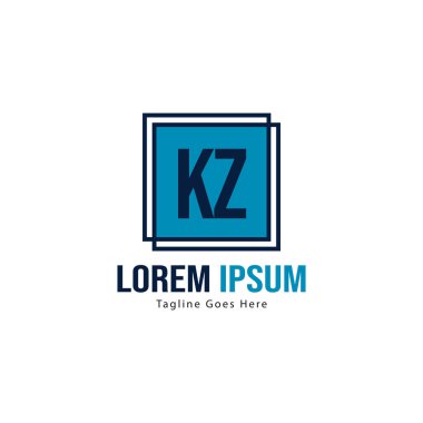 Modern çerçeveile ilk Kz logo şablonu. Minimalist Kz harf logo vektör illüstrasyon