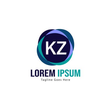 Modern çerçeveile ilk Kz logo şablonu. Minimalist Kz harf logo vektör illüstrasyon