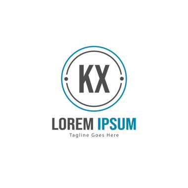 Modern çerçeveile ilk Kx logo şablonu. Minimalist Kx harf logo vektör illüstrasyon
