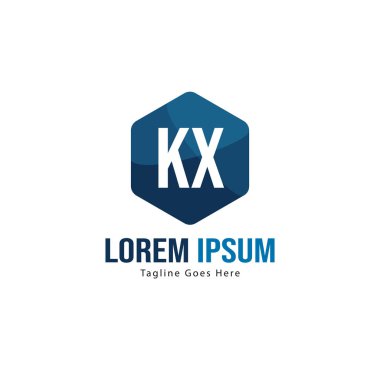 Modern çerçeveile ilk Kx logo şablonu. Minimalist Kx harf logo vektör illüstrasyon