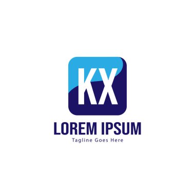 Modern çerçeveile ilk Kx logo şablonu. Minimalist Kx harf logo vektör illüstrasyon