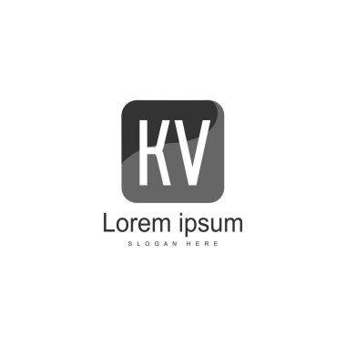 Modern çerçeve ile ilk Kv logo şablonu. Minimalist Kv harf logo vektör illüstrasyon