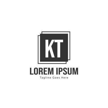 Modern çerçeveile ilk Kt logo şablonu. Minimalist Kt harf logo vektör illüstrasyon