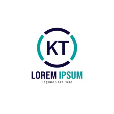 Modern çerçeveile ilk Kt logo şablonu. Minimalist Kt harf logo vektör illüstrasyon