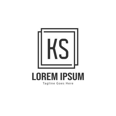 Modern çerçeveile ilk Ks logo şablonu. Minimalist Ks harf logo vektör illüstrasyon