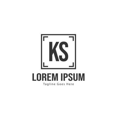 Modern çerçeveile ilk Ks logo şablonu. Minimalist Ks harf logo vektör illüstrasyon