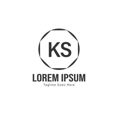 Modern çerçeveile ilk Ks logo şablonu. Minimalist Ks harf logo vektör illüstrasyon