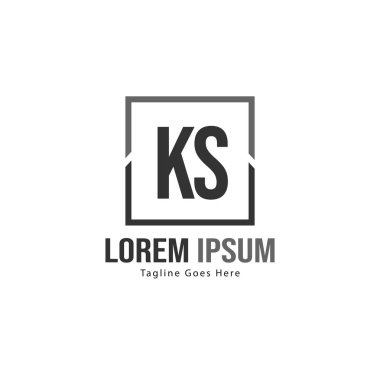 Modern çerçeveile ilk Ks logo şablonu. Minimalist Ks harf logo vektör illüstrasyon