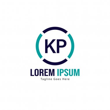 Modern çerçeveile ilk Kp logo şablonu. Minimalist Kp harf logo vektör illüstrasyon