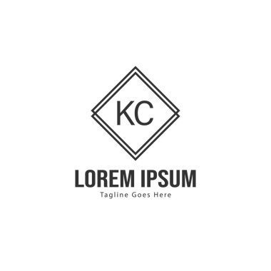 Modern çerçeveile ilk Kc logo şablonu. Minimalist Kc harf logo vektör illüstrasyon