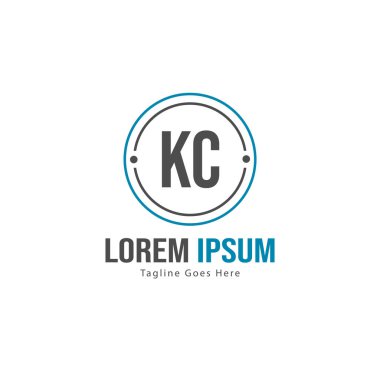 Modern çerçeveile ilk Kc logo şablonu. Minimalist Kc harf logo vektör illüstrasyon