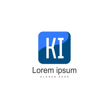 Modern çerçeveli ilk Ki logo şablonu. Minimalist Ki harf logo vektör illüstrasyon