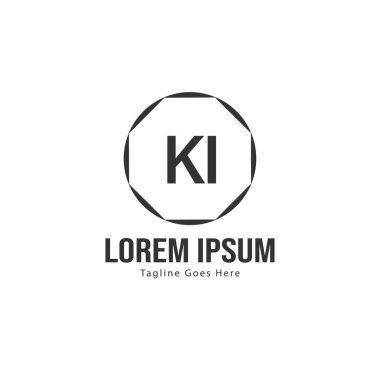 Modern çerçeveli ilk Ki logo şablonu. Minimalist Ki harf logo vektör illüstrasyon